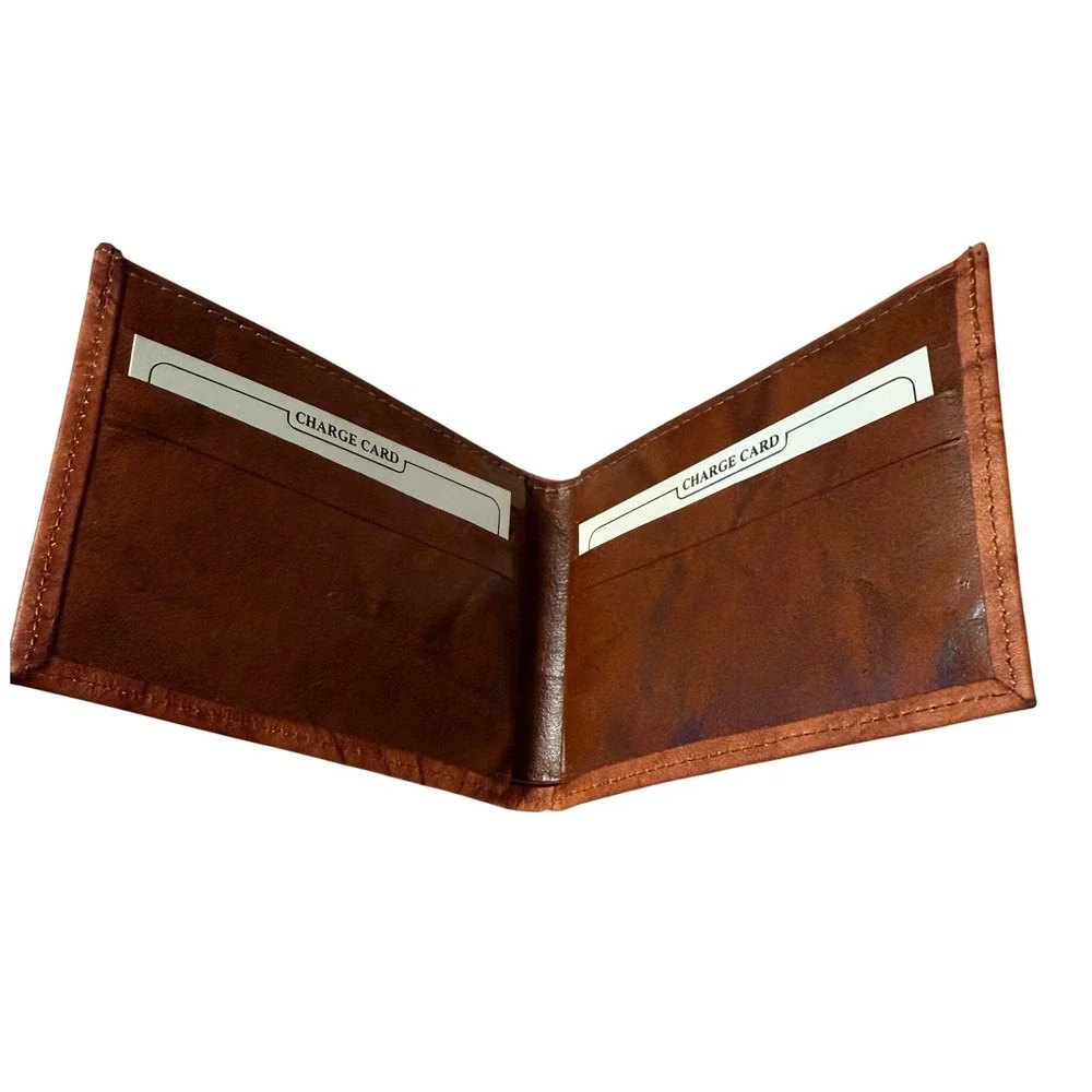 Montclair Vintage Embossed Leather Fisherman Bifold Wallet Brown Handcrafted Box